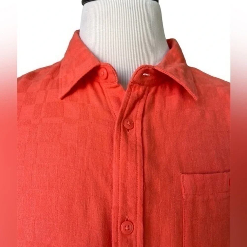 THE NORTH FACE Loghill Jacquard Short Sleeve Shirt Cotton‎ Hemp Orange Size XL